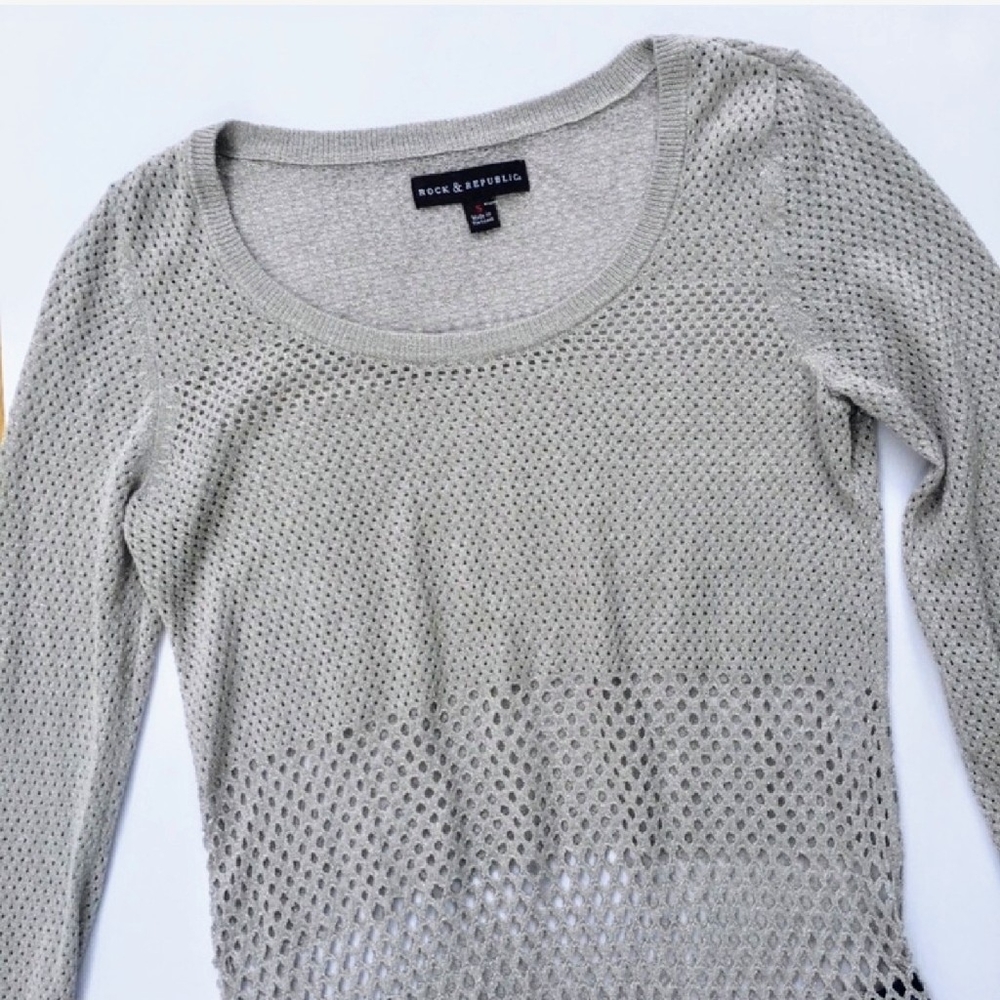 Rock & Republic silver crochet sweater size XS